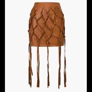 Elegant Tan Mini Skirt with Fringe by [Brand]
